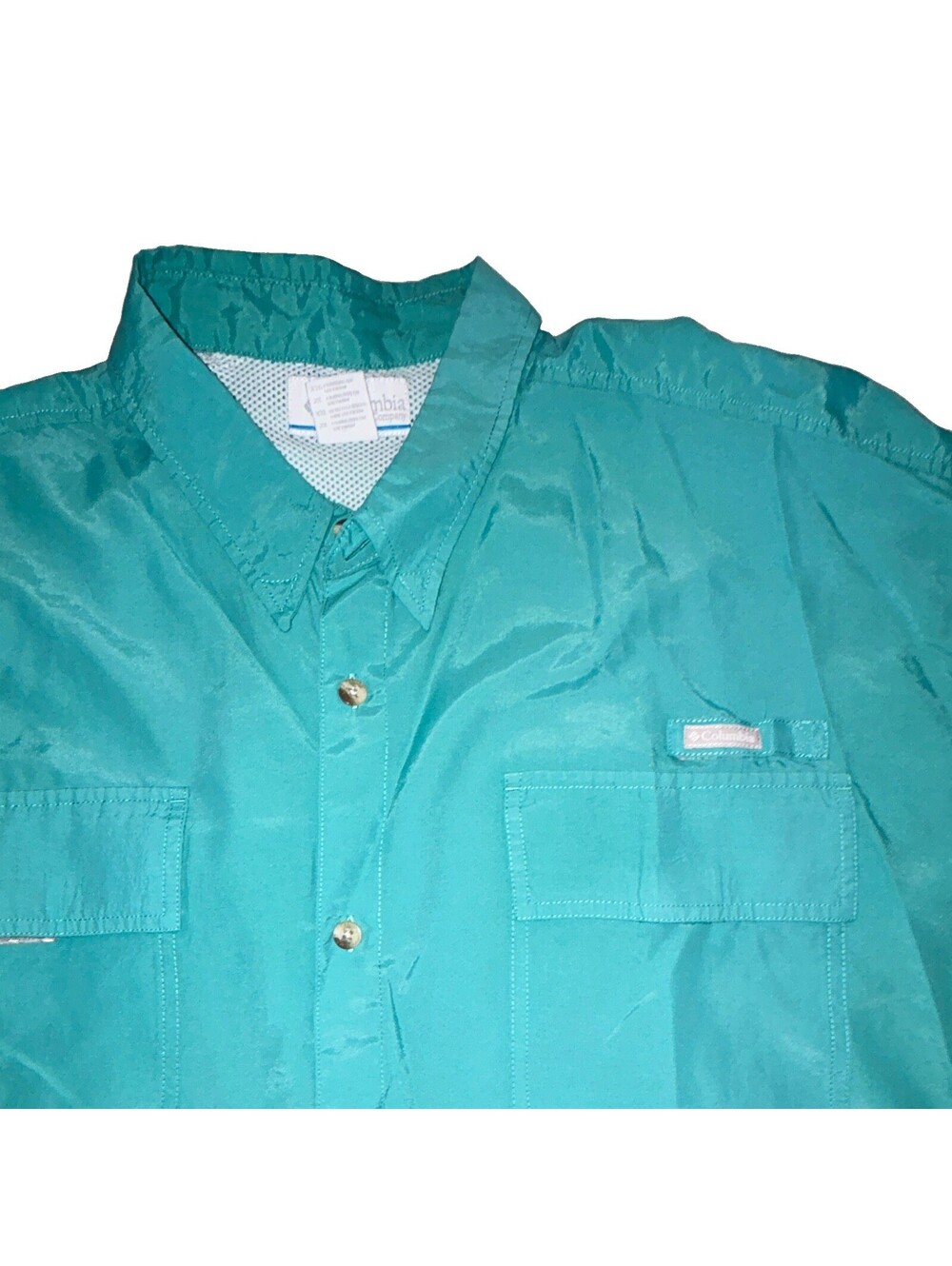 Columbia Men's Teal Fishing Shirt Button-Up Long Sleeve Pockets XXL